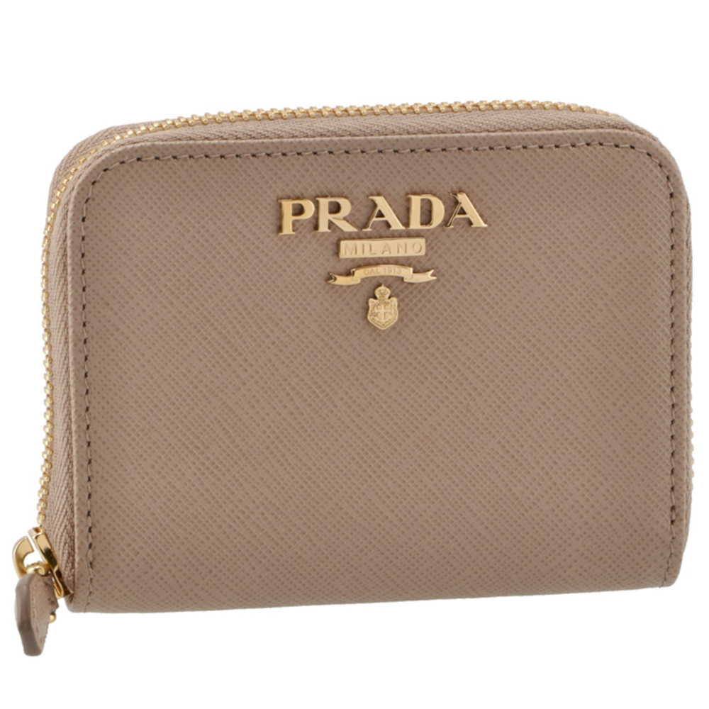 PRADA Saffiano Leather Coin Purse Beige